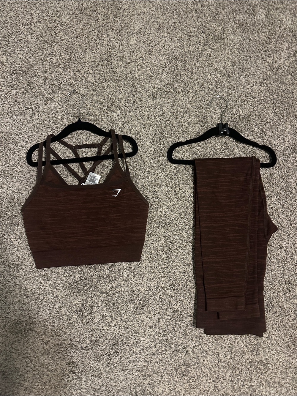 Gymshark Brown Striped Seamless Strappy Sports Bra & Leggings